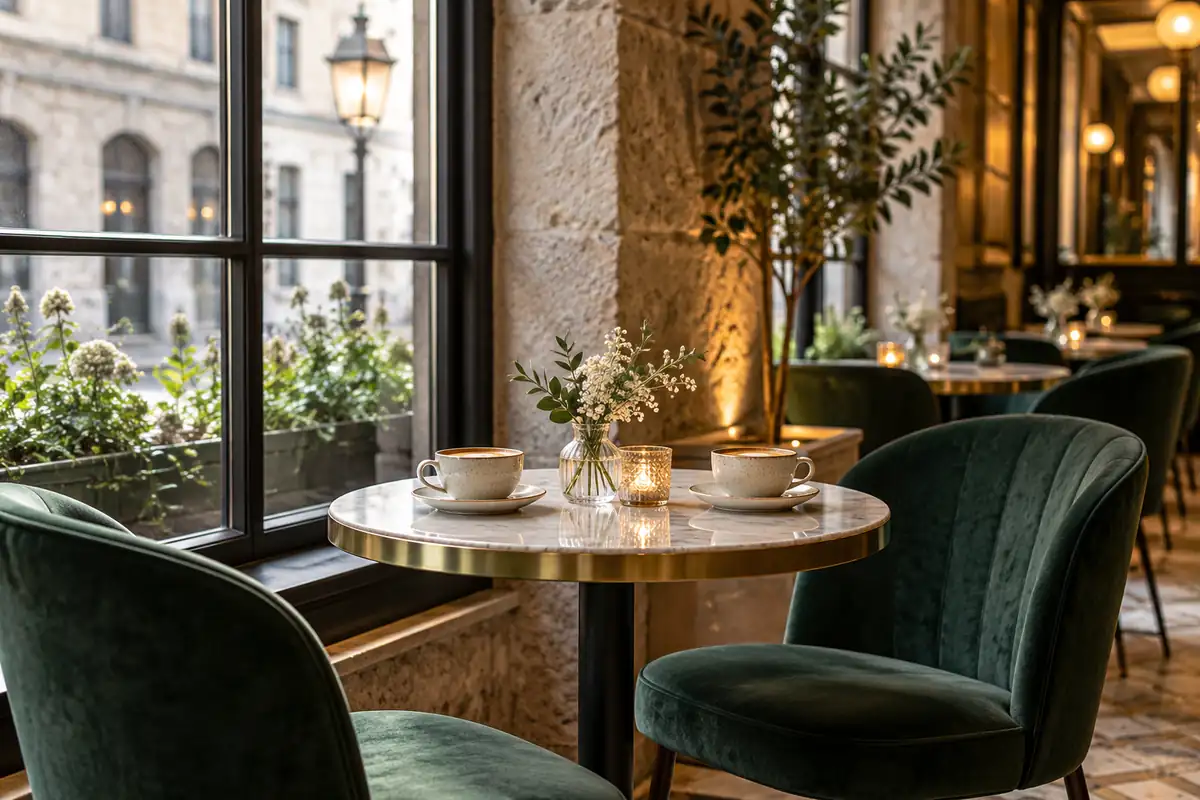 Une table pour deux près d’une fenêtre dans un café montréalais