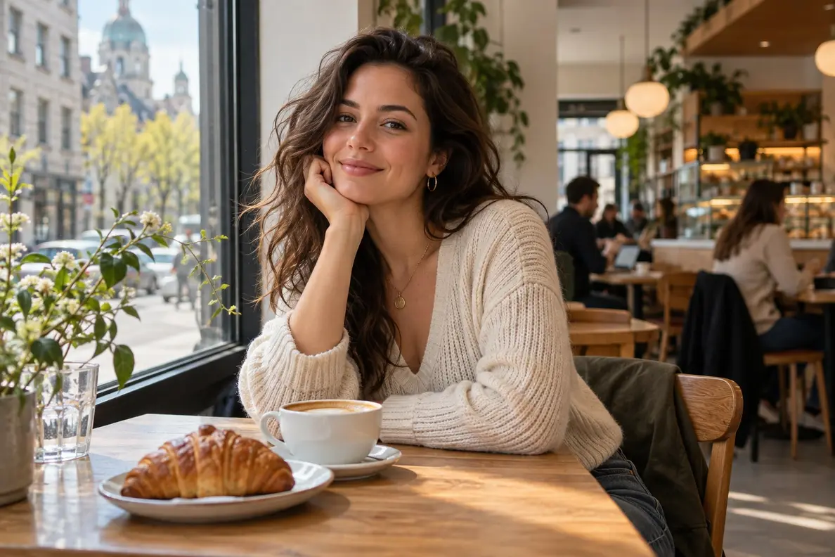Portrait naturel d’une adulte dans un café montréalais