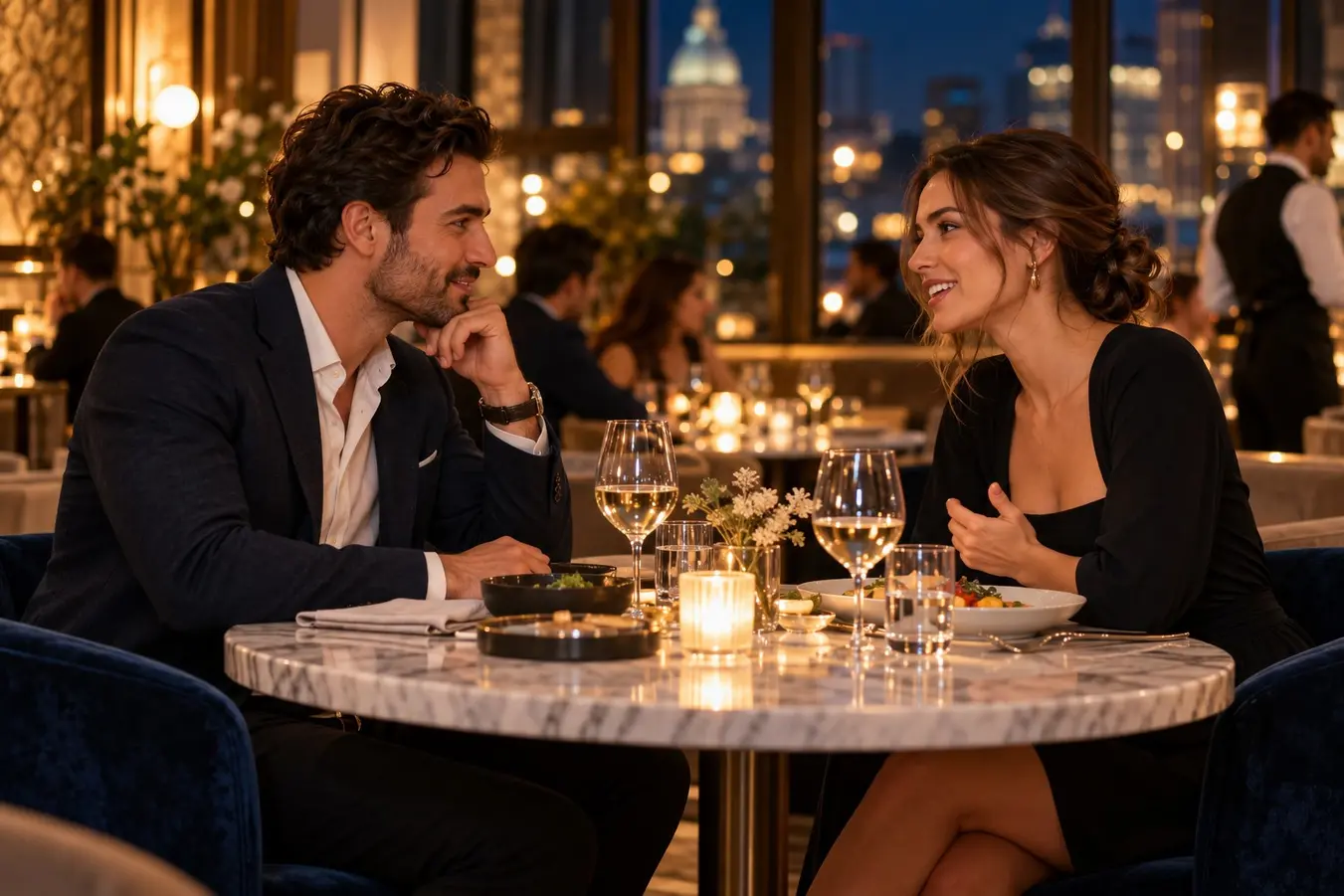 Un couple adulte en conversation lors d’un rendez-vous