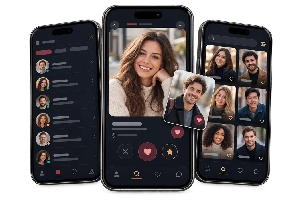Aperçu de l’app Sugar Daddy sur trois téléphones